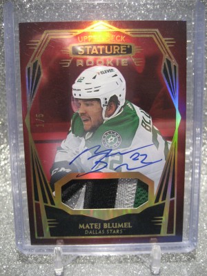 MATEJ BLUMEL 2022-23 Upper Deck Stature Rookie Photo Variant Auto Patch Red 1/5