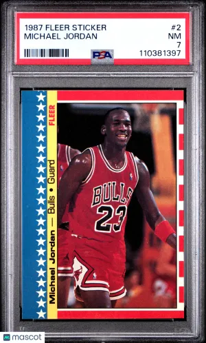 1987 Fleer Sticker Michael Jordan #2 PSA 7 front