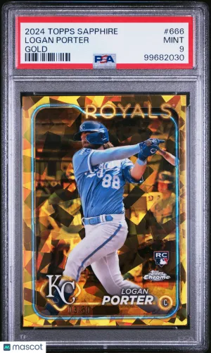 2024 Topps Chrome Sapphire Logan Porter Gold /50 Rookie Royals PSA 9