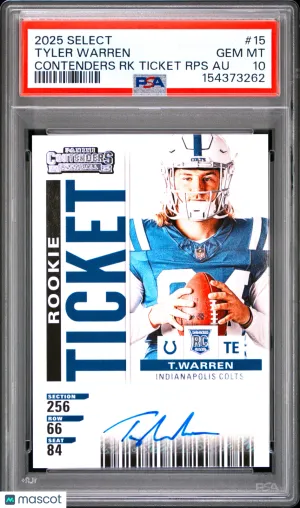 2025 Panini Contenders Rookie Ticket RPS Auto Tyler Warren #15 RC Low Pop PSA 10