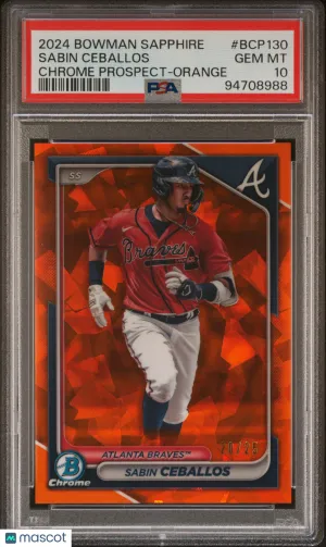 2024 Bowman Sapphire Prospects Baseball Sabin Ceballos #BCP130 Orange /25 PSA 10