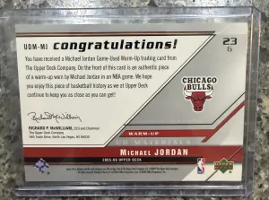 2005 Upper Deck Ud Materials Michael Jordan back