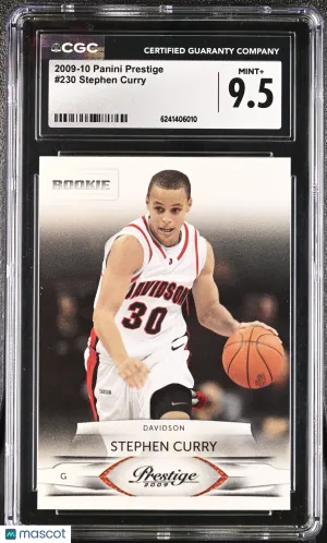 Graded 2009-10 Panini Prestige Stephen Curry RC #230 CGC 9.5 Davidson Wildcats Basketball Card