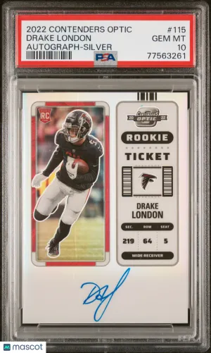 Drake London 2022 Contenders Optic Rookie Ticket Silver RC Auto PSA10 GEM MT
