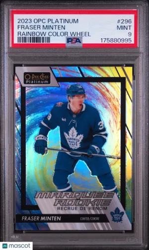 2023/24 O-Pee-Chee Platinum Fraser Minten #296 Rainbow Color Wheel Rookie PSA 9
