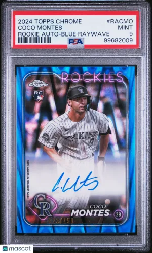 2024 Topps Chrome Rookie Autographs Coco Montes Blue Raywave PSA 9