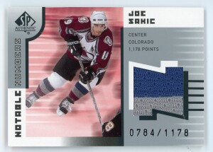2001-02 SP Authentic Joe Sakic Notable Numbers Jersey /1178 ***small crease - see description***