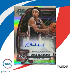 2024-25 Bowman University Chrome Ryan Nembhard #72 Prospect Auto Refractor Bulldogs Basketball Card