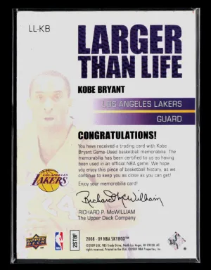 2009 Upper Deck SkyBox Larger Than Life Kobe Bryant #LL-KB Game-Used Jersey Memorabilia back