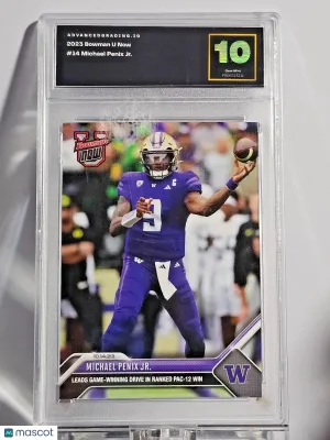 Graded 2023 Bowman Topps #14 Michael Penix Jr Base Rookie Football Card AiGrading 10