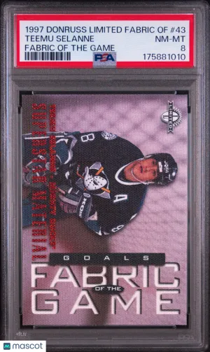 1997/98 Donruss Limited Fabric Of The Game Teemu Selanne #43 441/500 PSA 8