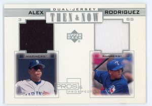 2001 Upper Deck Pros & Prospects Alex Rodriguez Then & Now Dual Jersey TN-AR
