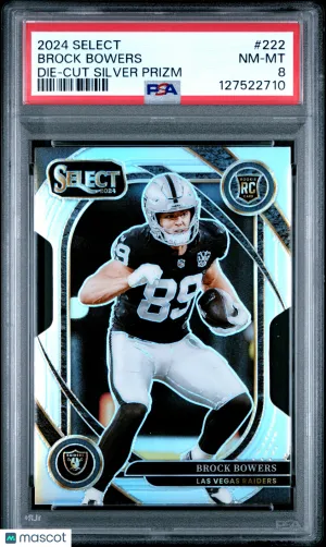 2024 Panini Select Brock Bowers Die Cut Silver Prizm Rookie #222 PSA 8 Las Vegas Raiders