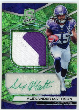 2019 Panini Spectra Alexander Mattison Rookie Patch Auto Neon Green 45/50 #230