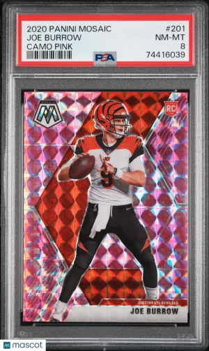 2020 Panini Mosaic Joe Burrow Camo Pink Rookie #201 PSA 8 Cincinnati Bengals