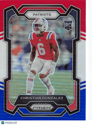 2023 Panini Prizm Football Christian Gonzalez Red White and Blue Rookie RC #369 New England Patriots