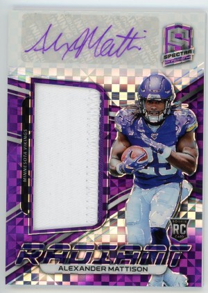 2019 Panini Spectra Alexander Mattison Radiant Rookie Patch Signatures Neon Purple 28/35