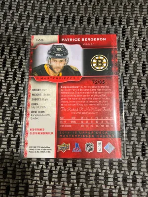 2014 Patrice Bergeron Masterpieces Patch /85 back