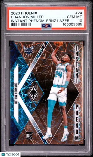 2023 Panini Phoenix Instant Phenom Brandon Miller Brnz Lazer 25/49 Rookie #24 PSA 10 Charlotte Hornets